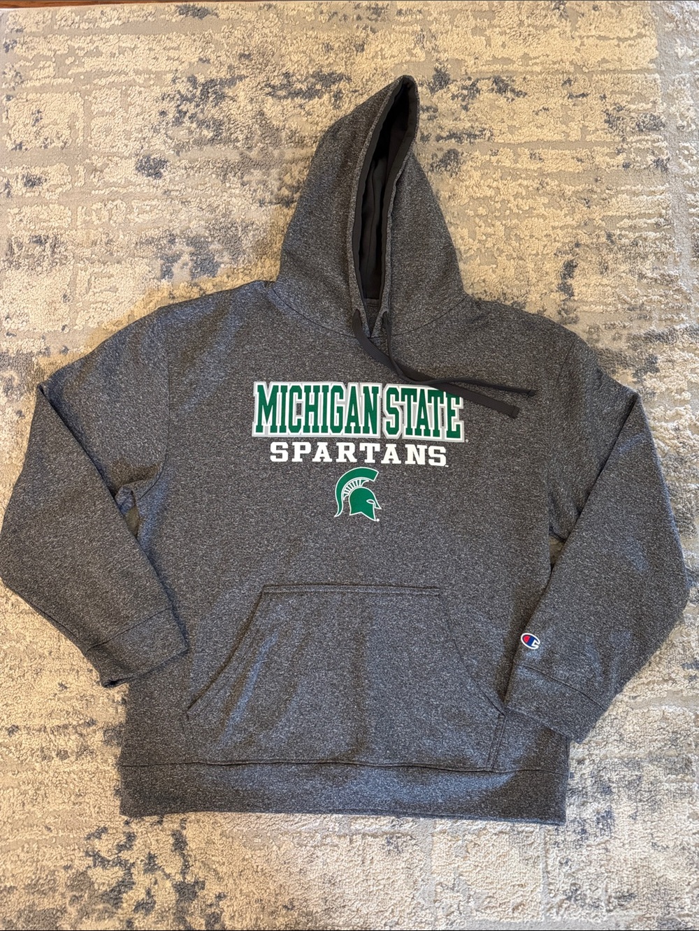 Michigan State Spartans Champion Heather Gray Hoodie with Green Logo
